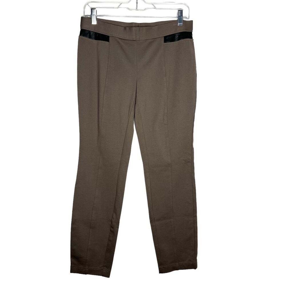 ALFANI / taupe brown pull on straight leg leather accent trouser pants / 8